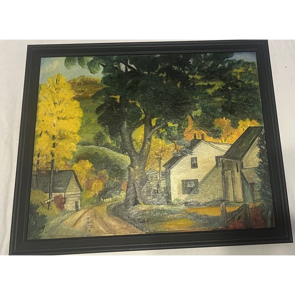 Original Mid-Century Oil Board Americana Impressionist Rural Landscape Painting